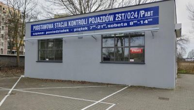 Podstawowa Stacja Kontroli Pojazdów wjazd od strony parkingu Biedronki